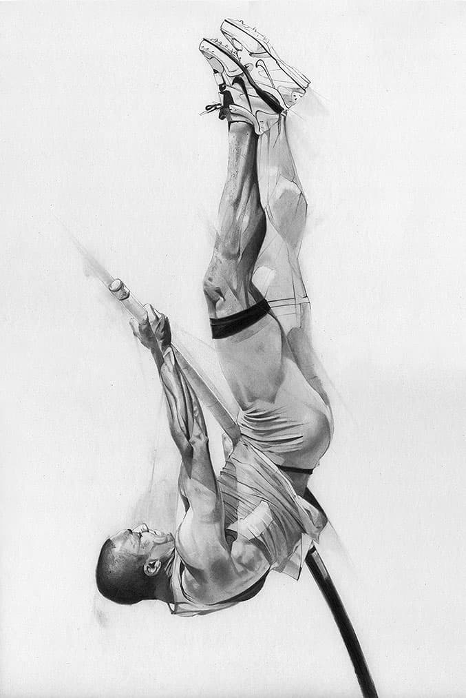 Nike pole vault illustration with inverted athlete