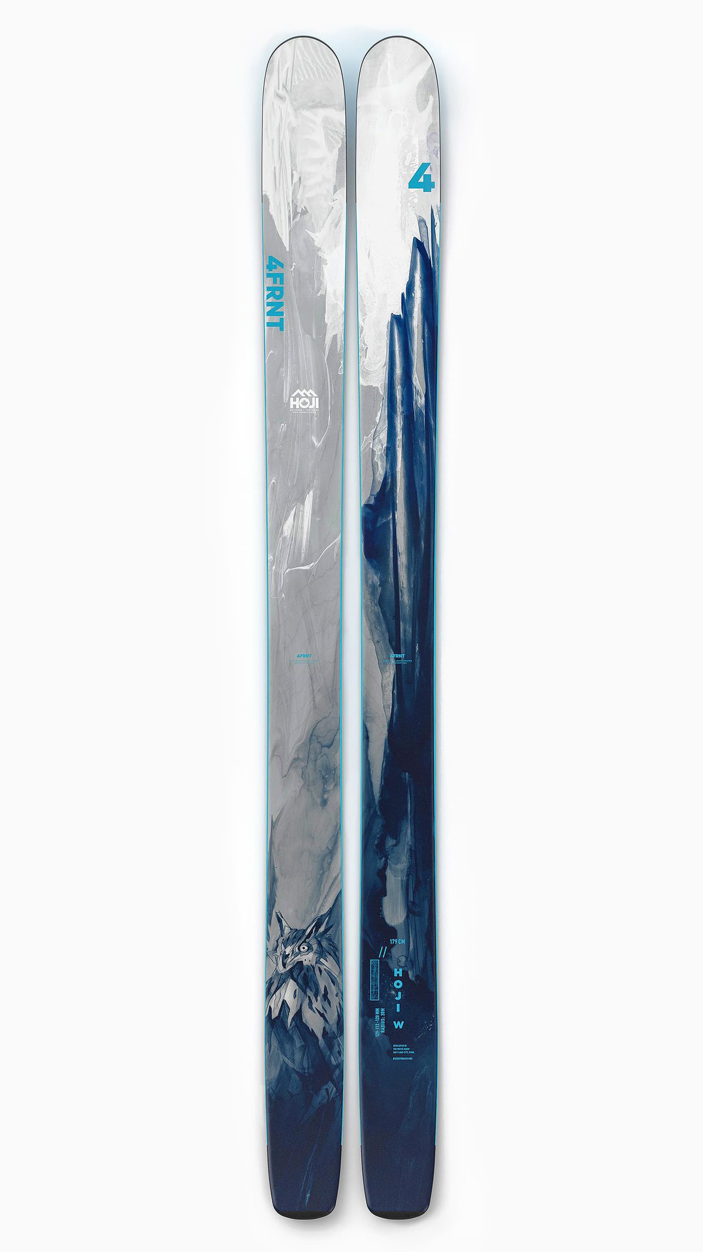 4FRNT Hoji W skis with grey and ice blue topsheet graphics