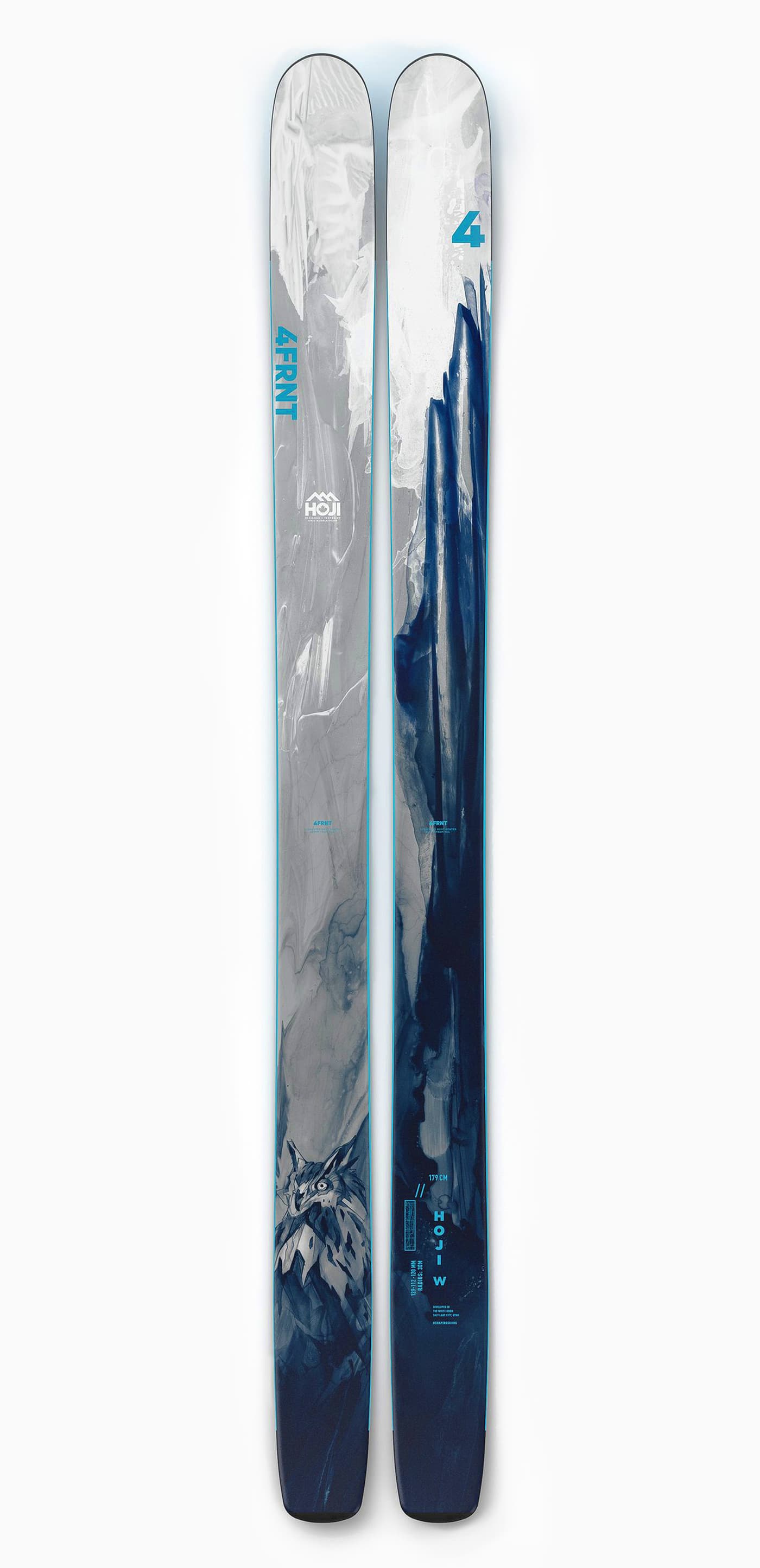 4FRNT Hoji W skis with grey and ice blue topsheet graphics