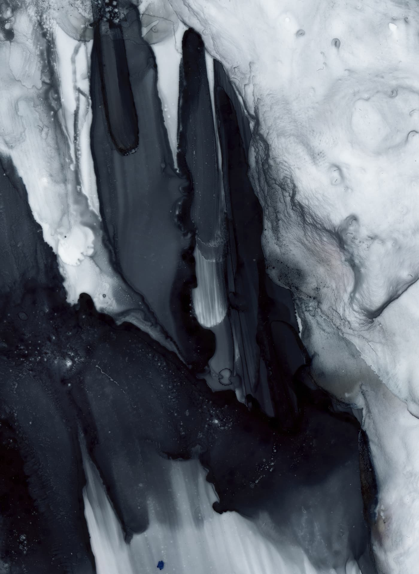 Dark blue black ink texture with white and grey fluid forms from the 4FRNT Hoji W ski graphics.