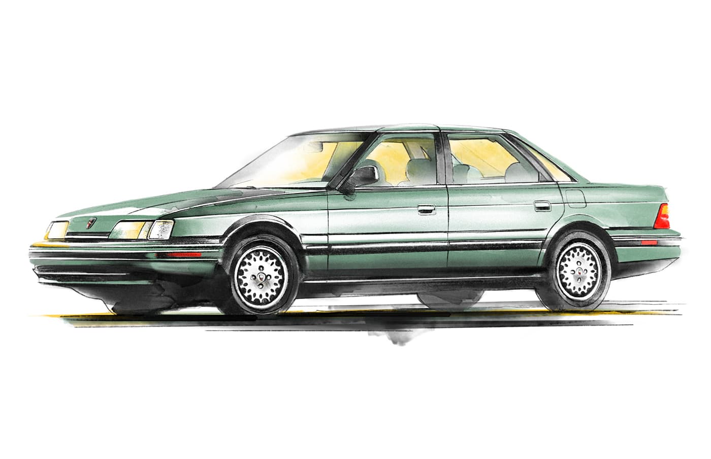 Illustration of a green Sterling 827 sedan viewed from the front and side against a white background.