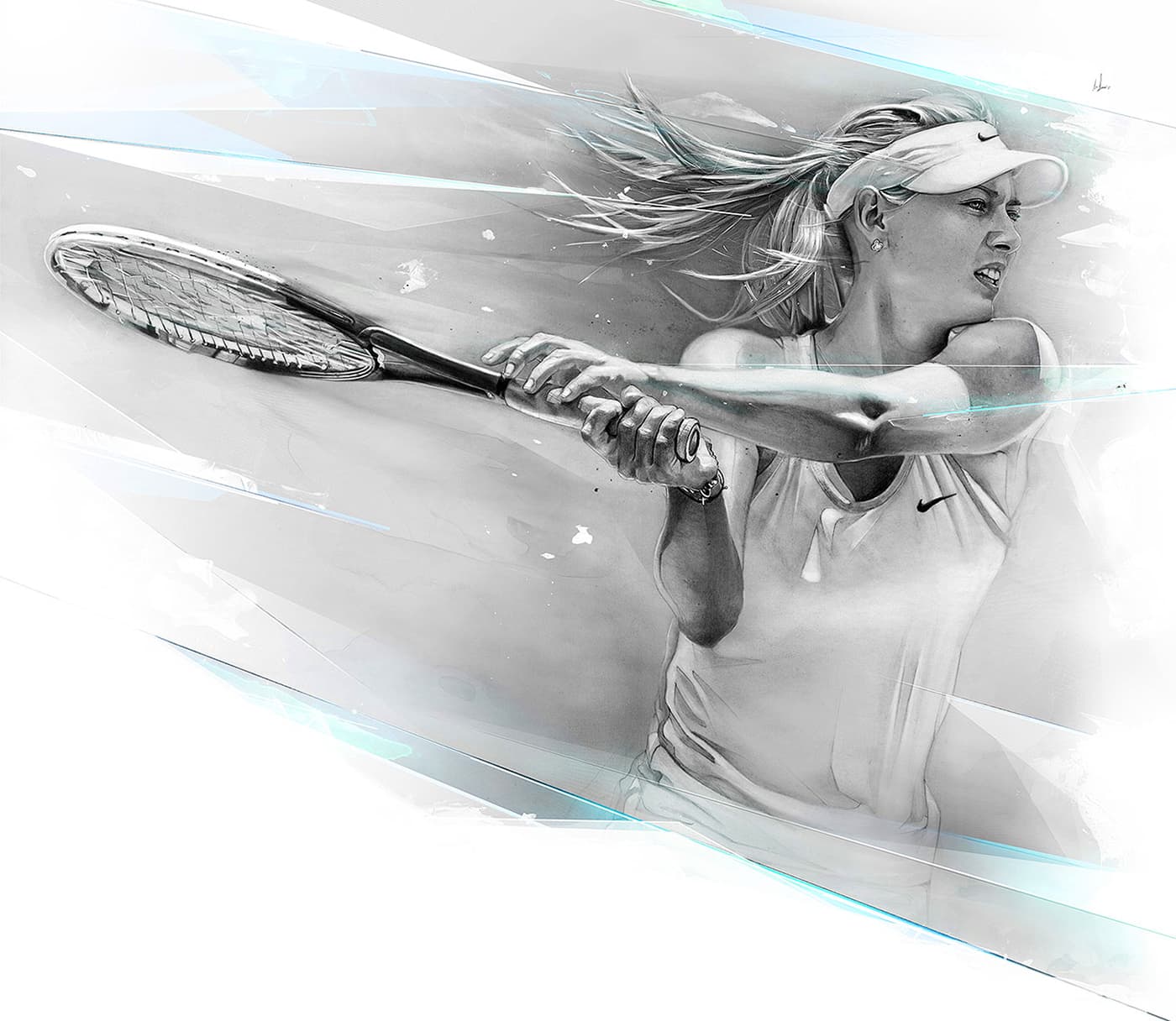 Maria Sharapova Nike tennis illustration with blue accents
