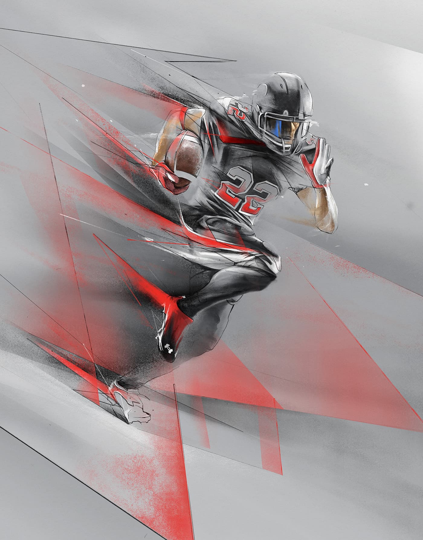 American football player  running in motion