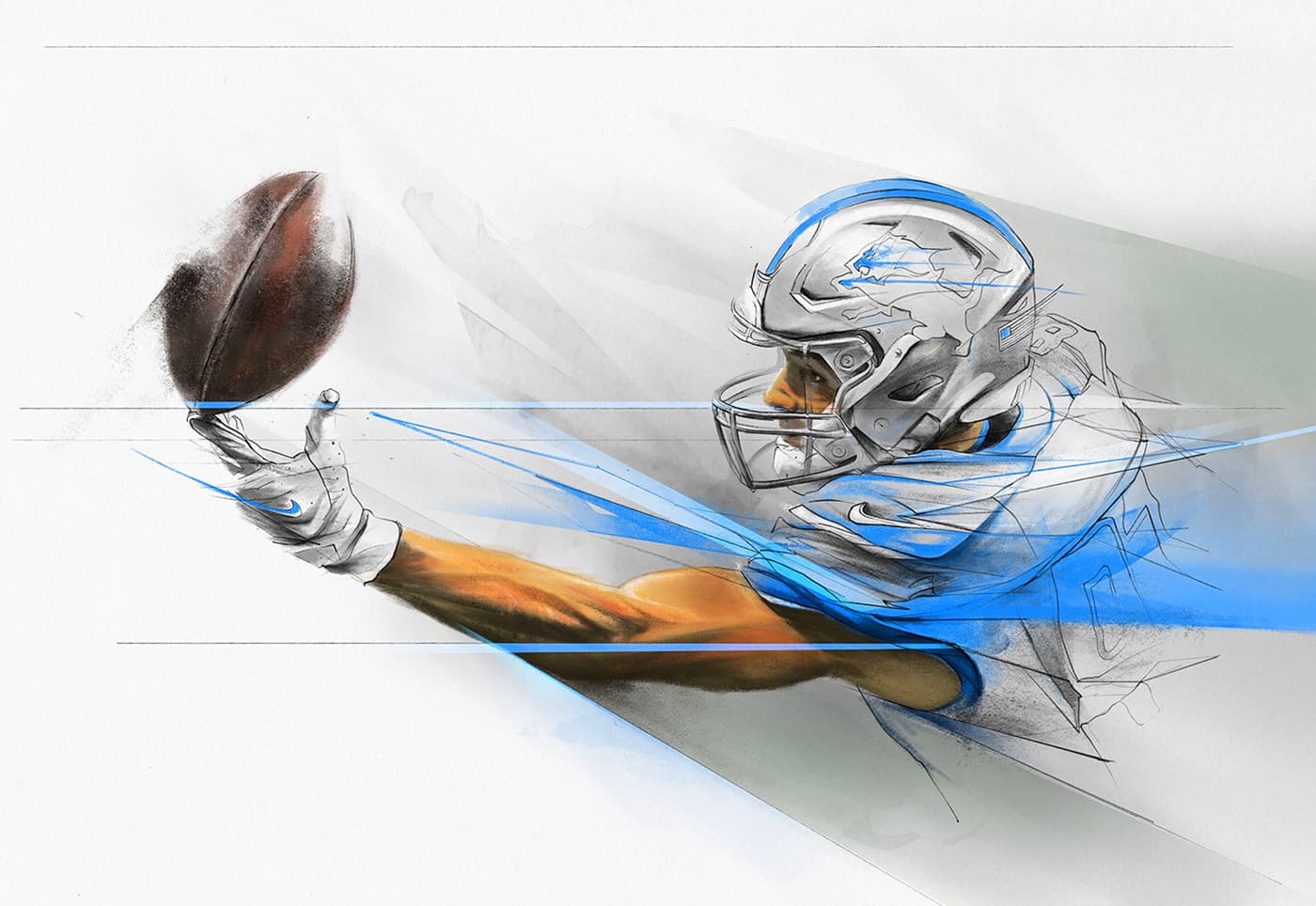 American football player reaching for a catch