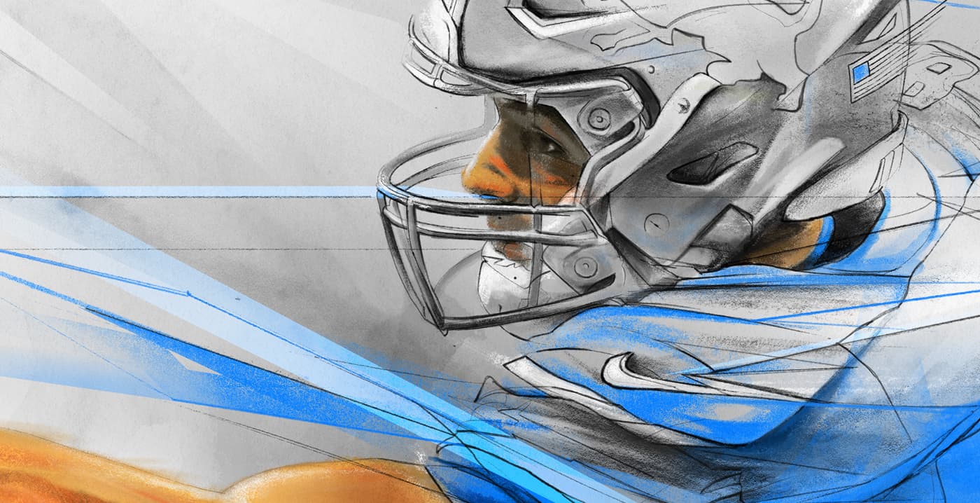 Close-up of player reaching for a football