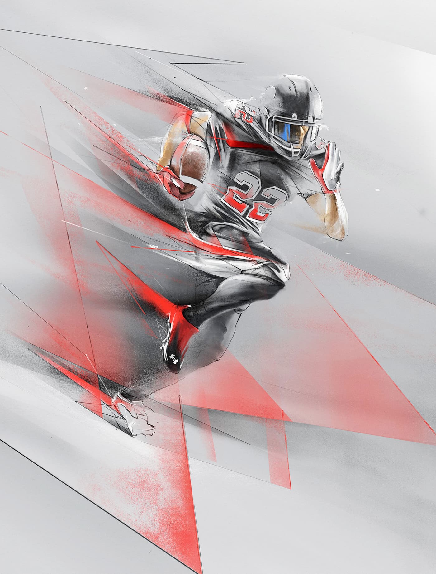 American football player  running in motion