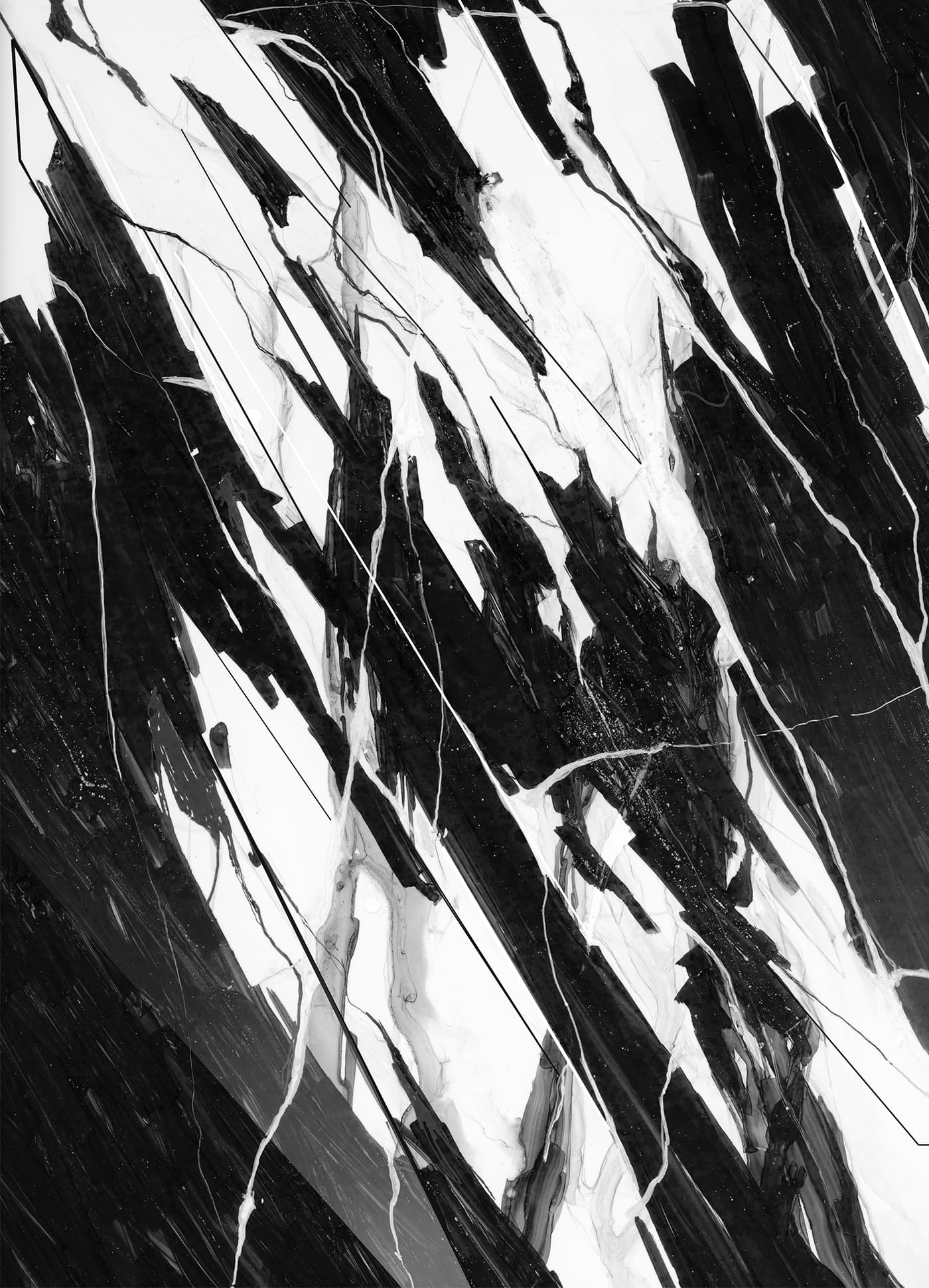 Black and white marble-style texture study with sharp dark veining for the Atomic Infamous ski graphic