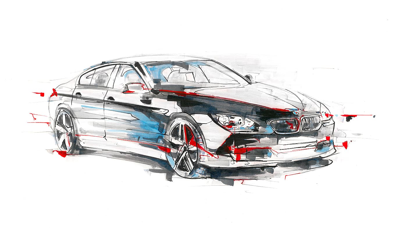 BMW car illustration in three-quarter view