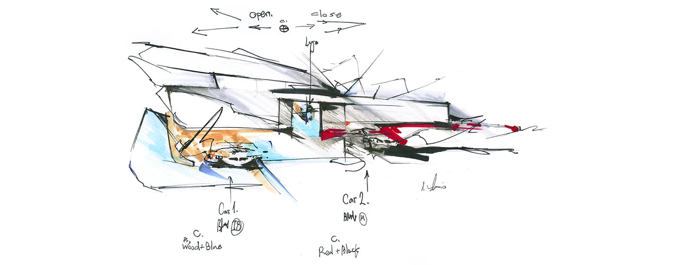 BMW Future Stand sketch with direction notes