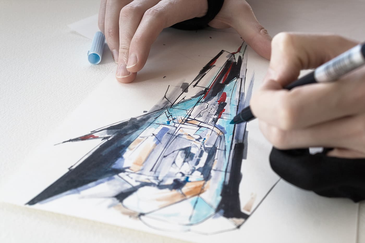 Hand-rendered BMW Future Stand sketch