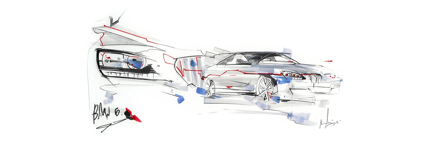 BMW car sketch with exhibition architecture