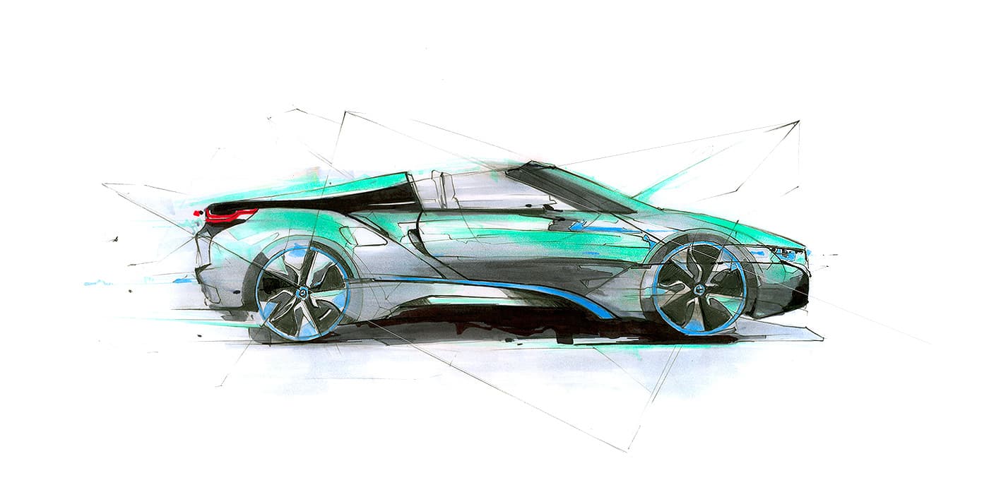 BMW concept car with turquoise construction lines