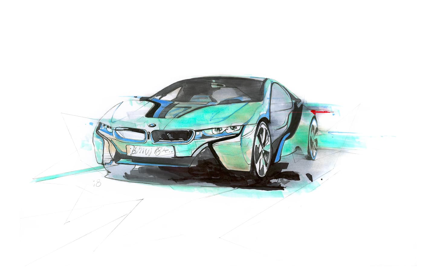 Front-view BMW concept car drawing
