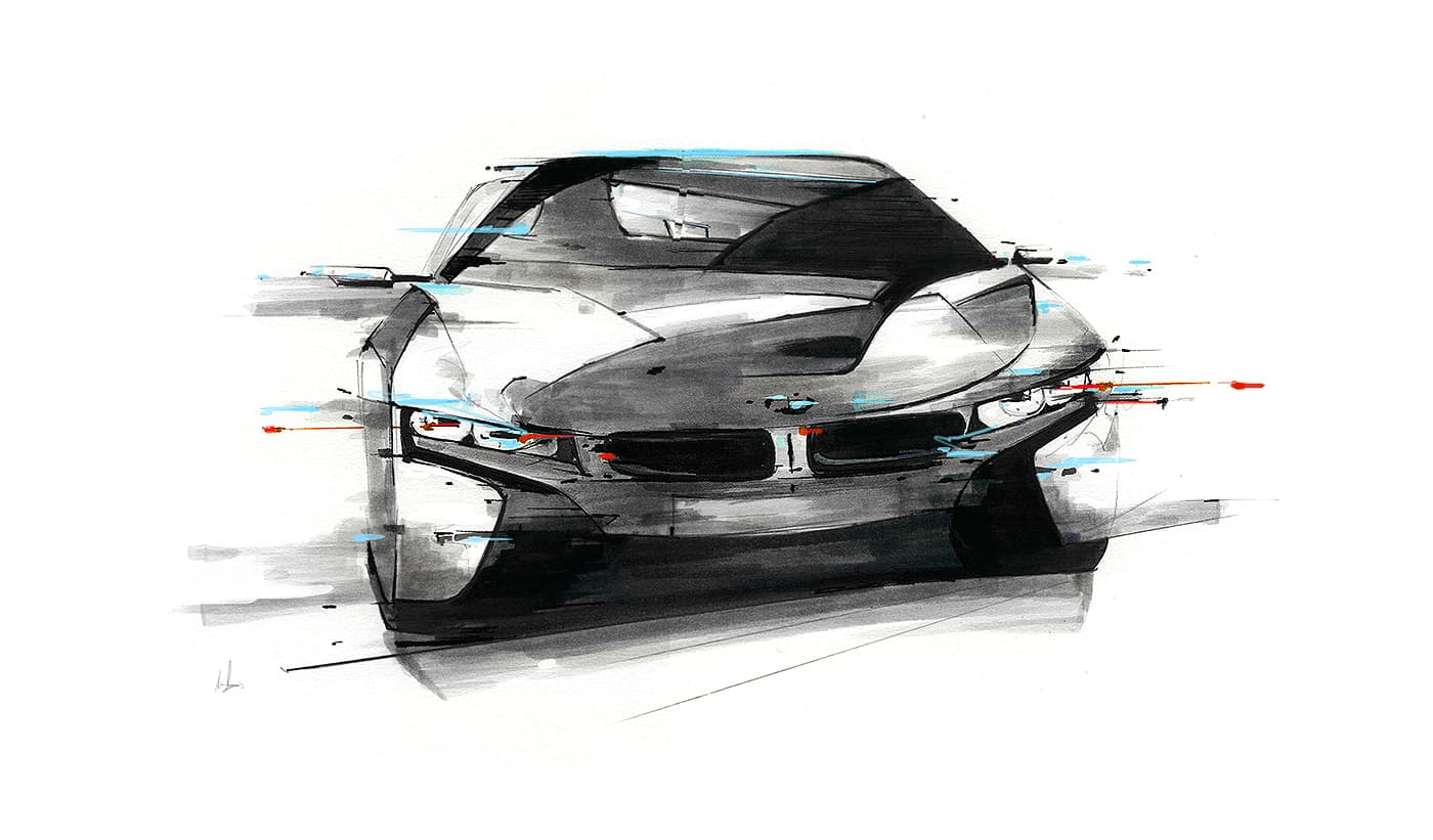 Front-view BMW concept car sketch