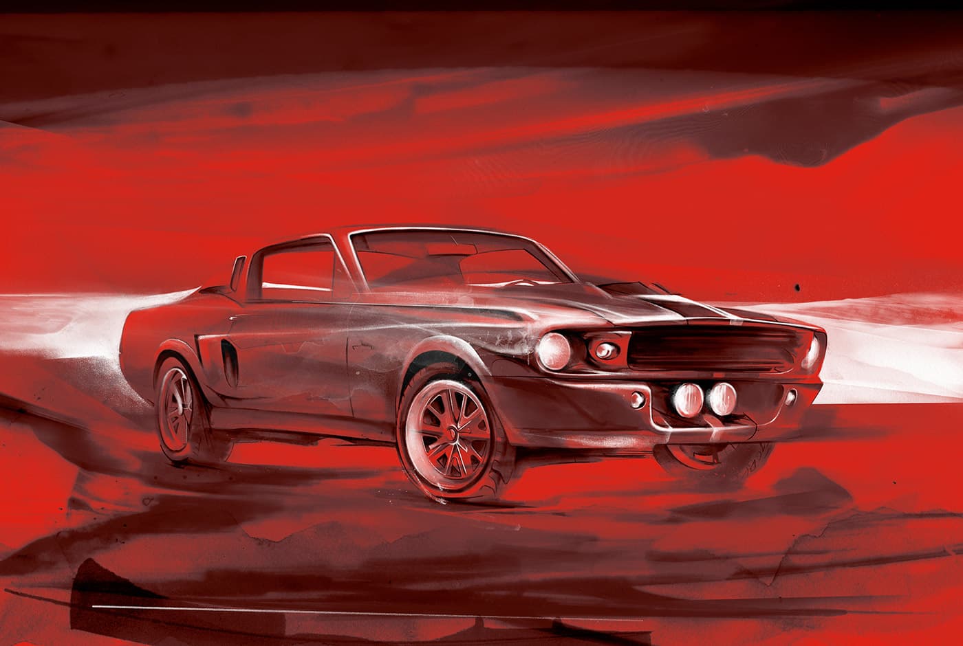 Classic Shelby Mustang with white motion streaks