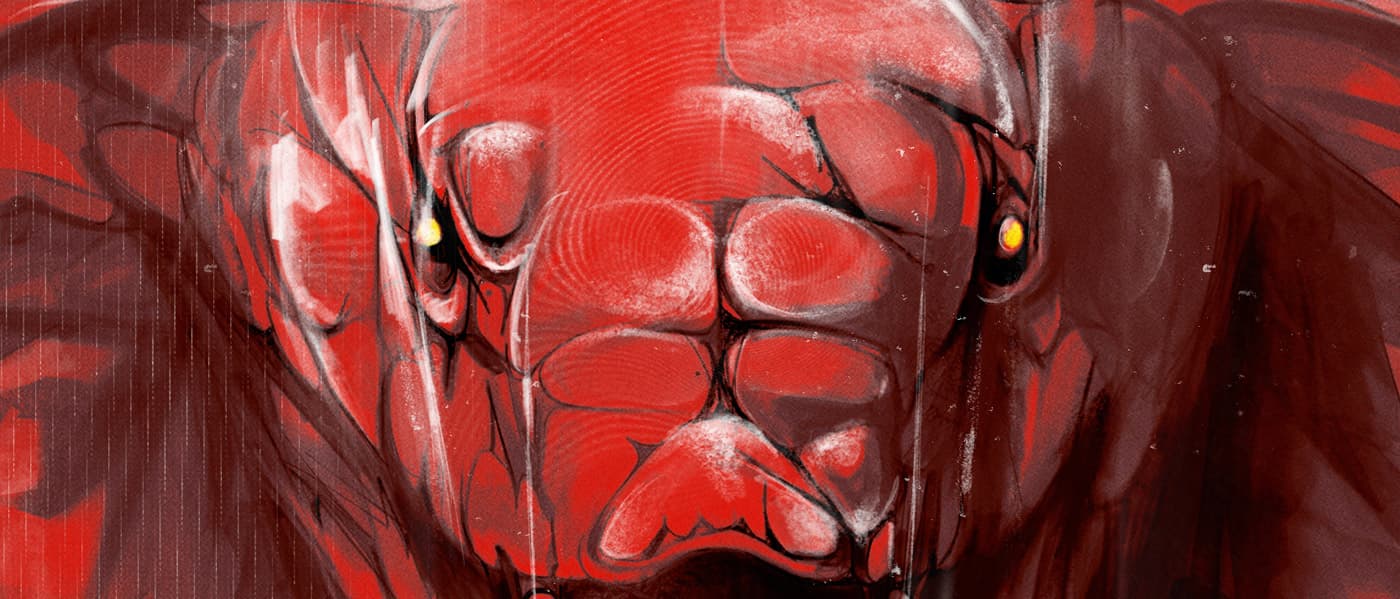 Cobra head in red, black and white