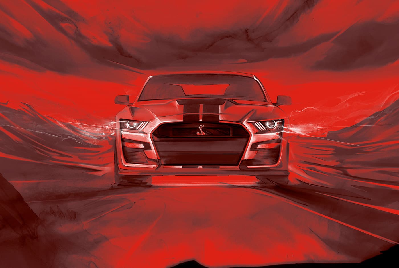 Front view of a modern Shelby Mustang