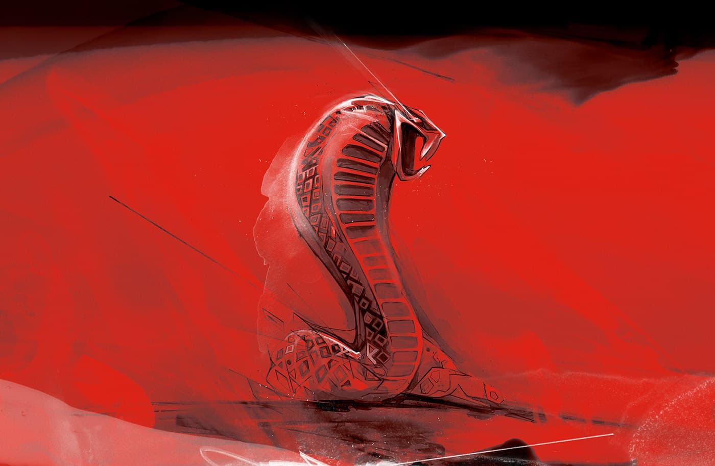 Shelby cobra emblem in red, black and white