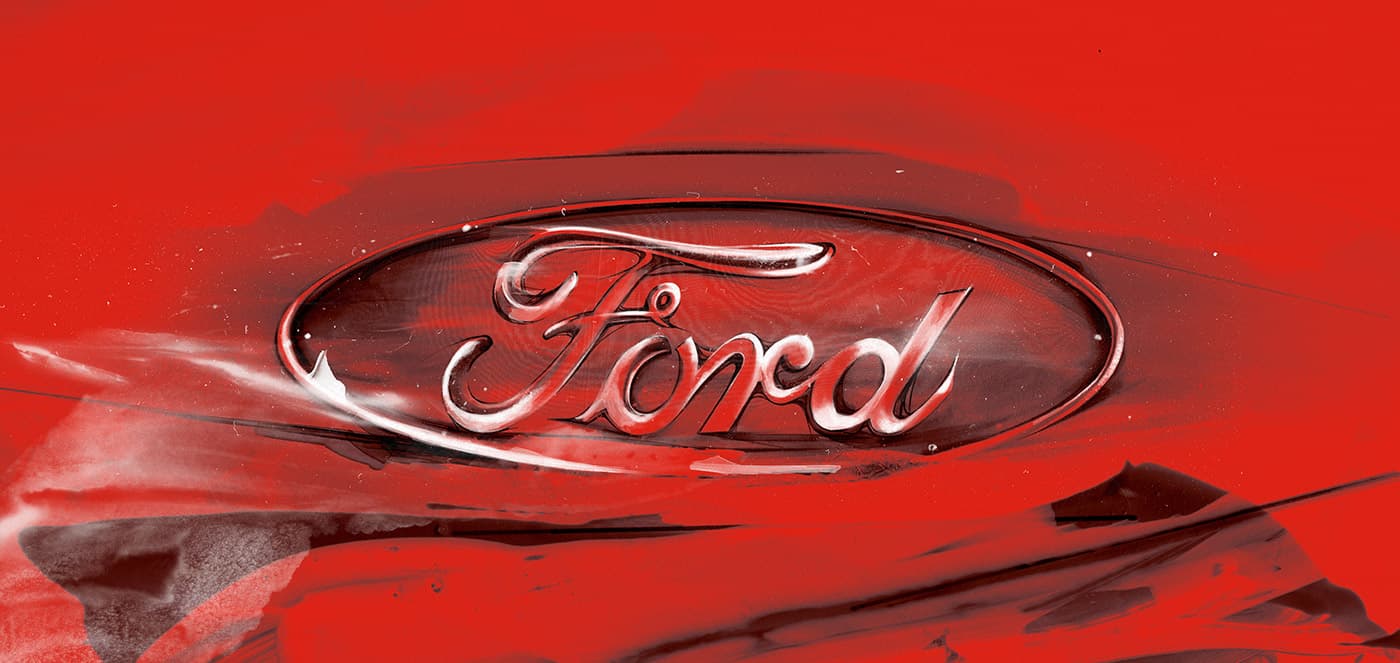 Ford oval emblem in red, black and white