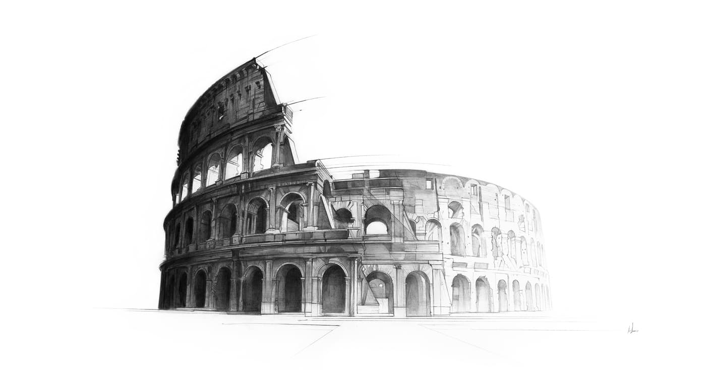 Colosseum graphite architectural drawing
