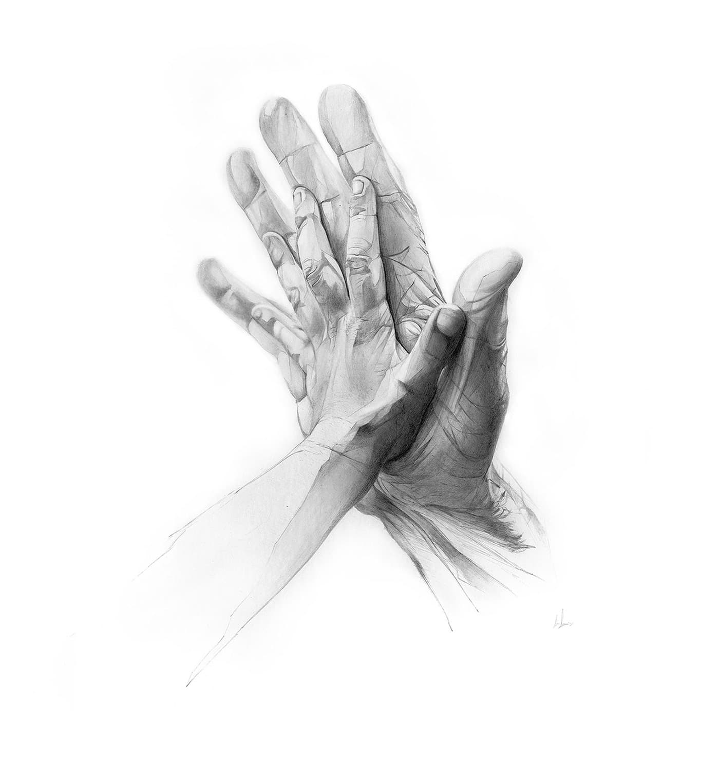 Child and older hand graphite illustration