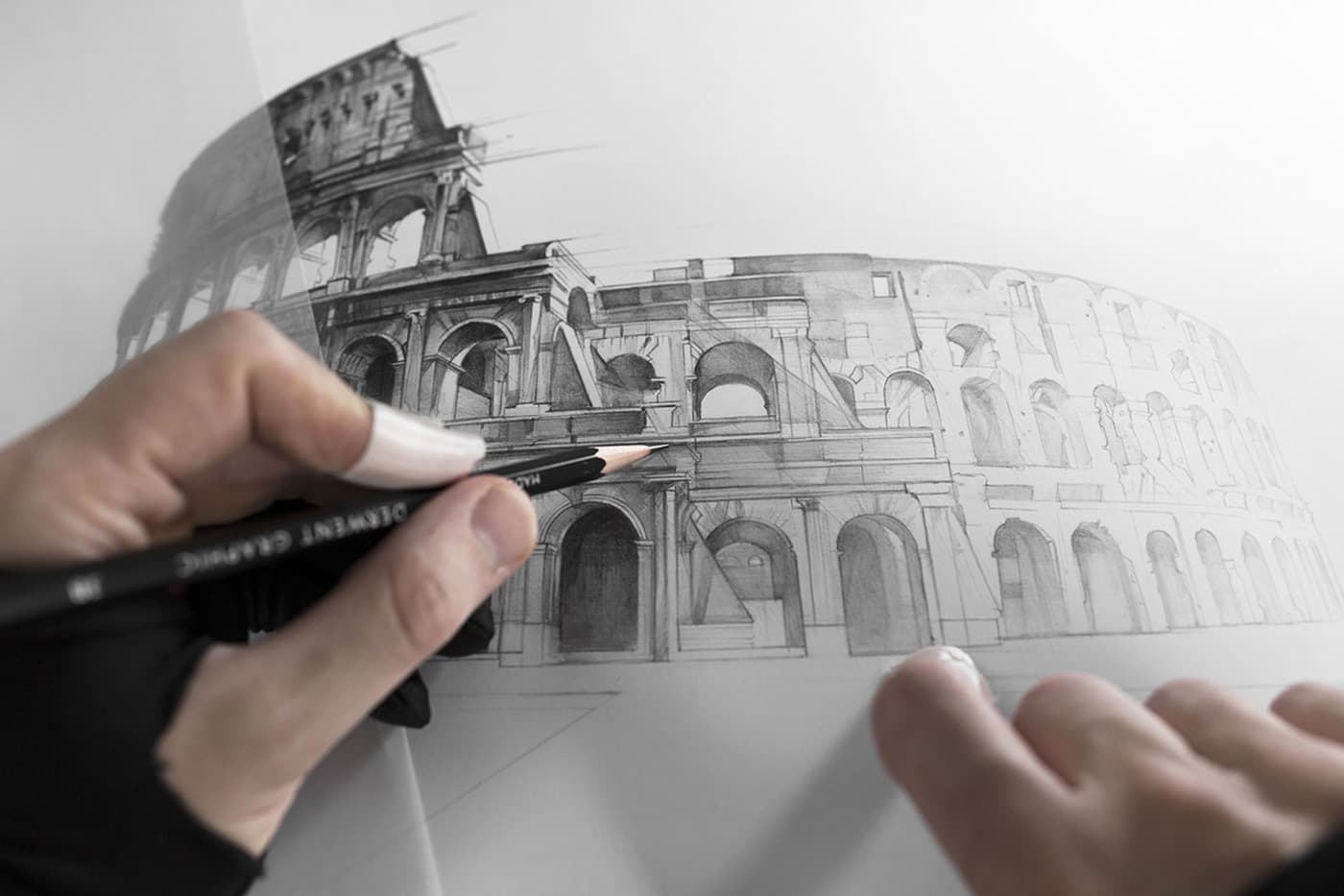 Colosseum drawing in progress with Derwent Graphic pencil