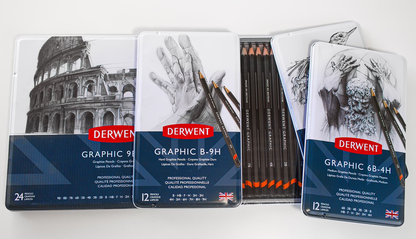 Derwent Graphic pencil packaging with graphite illustrations