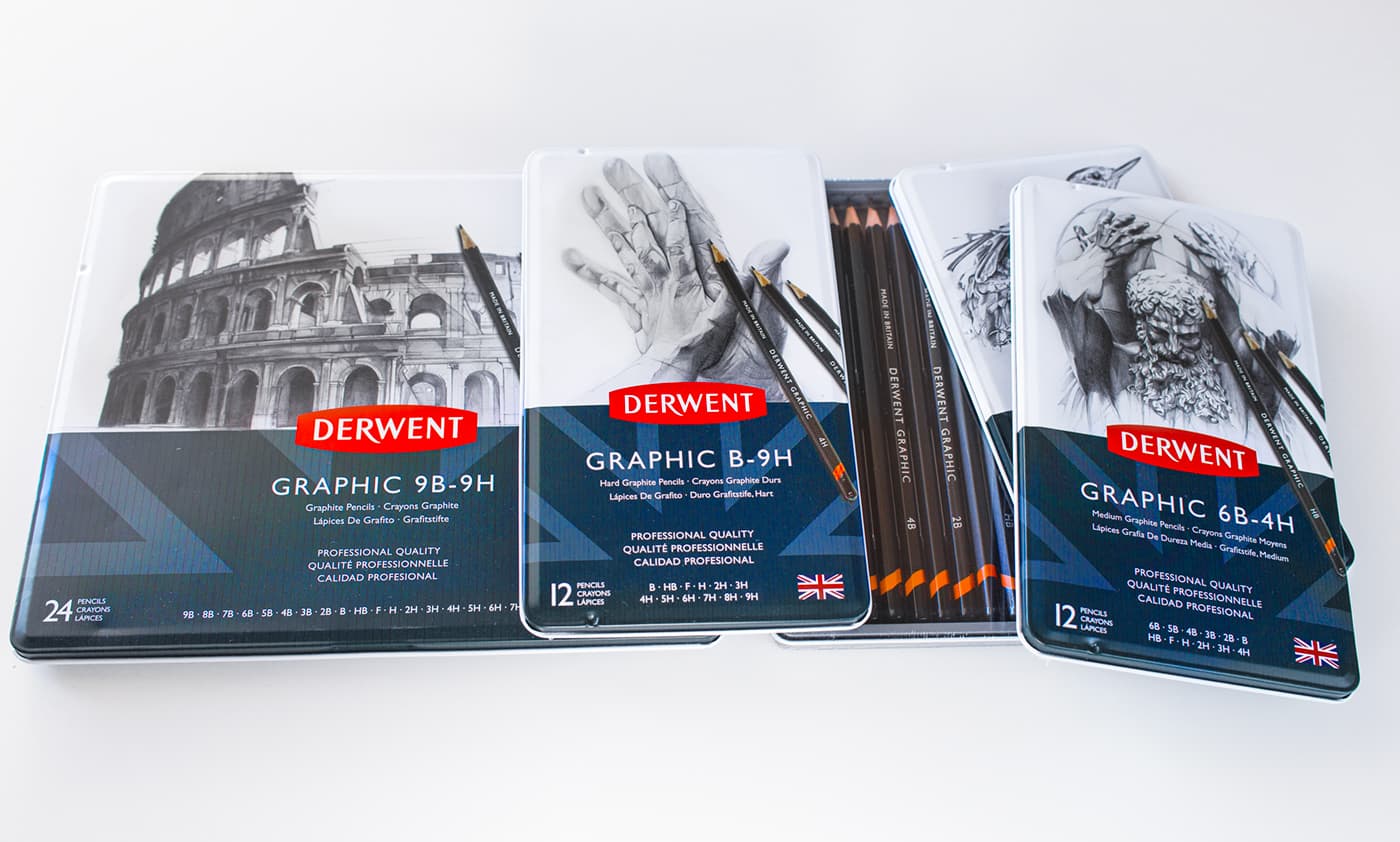 Derwent Graphic pencil packaging with graphite illustrations