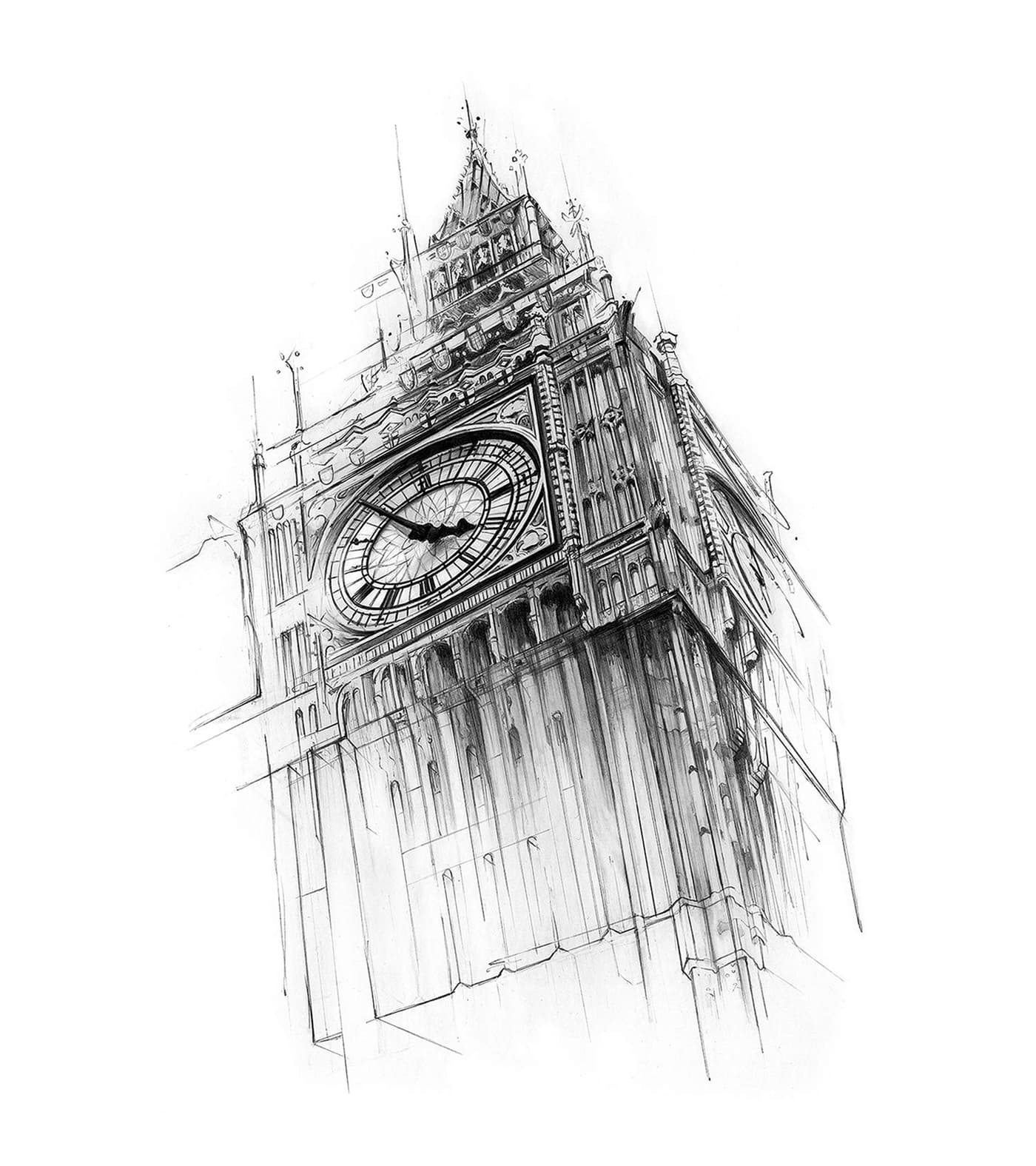 Elizabeth Tower graphite architectural drawing