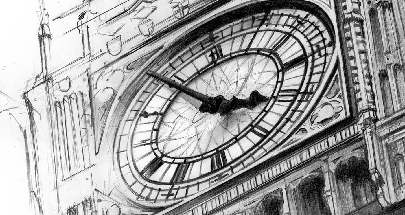 Elizabeth Tower graphite clock face sketch