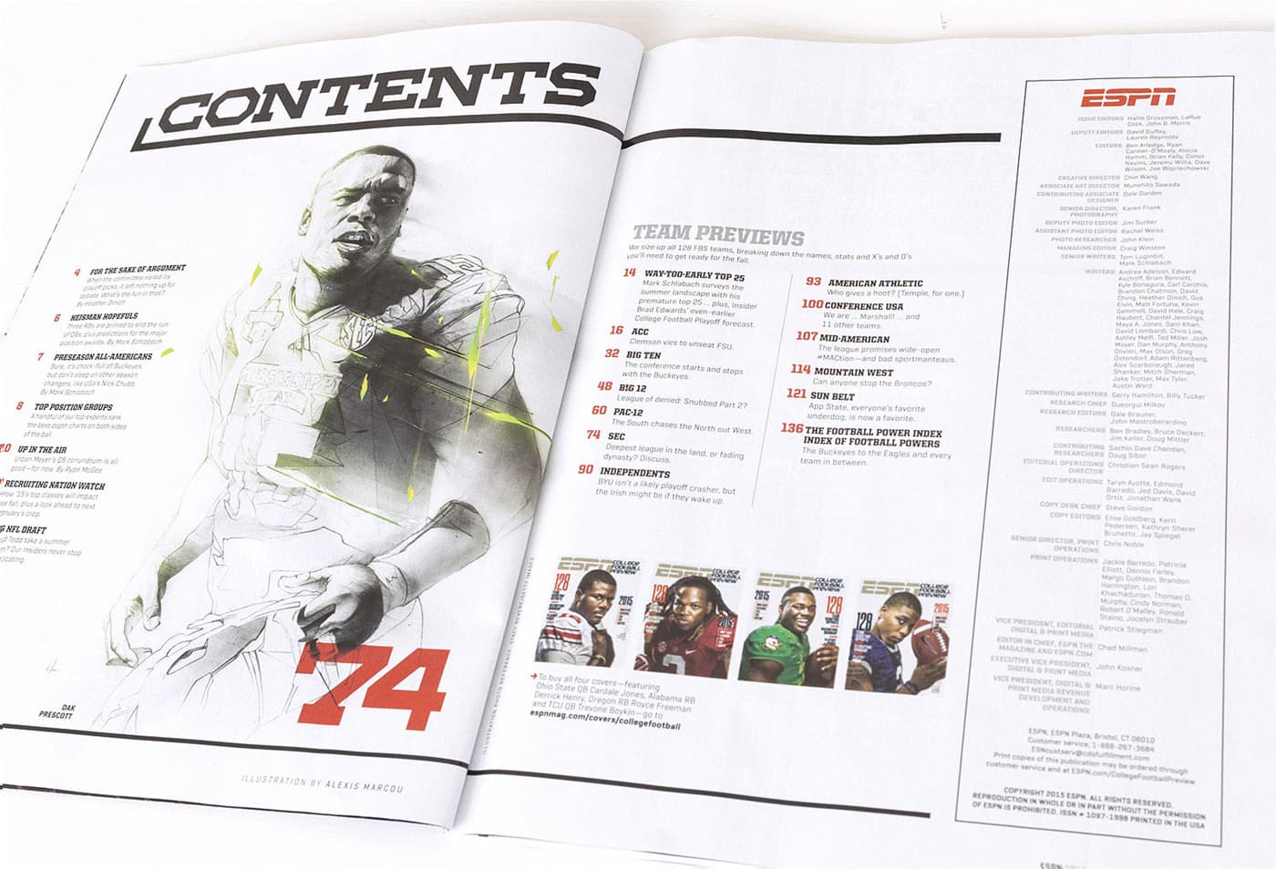 ESPN College Football contents spread with Dak Prescott