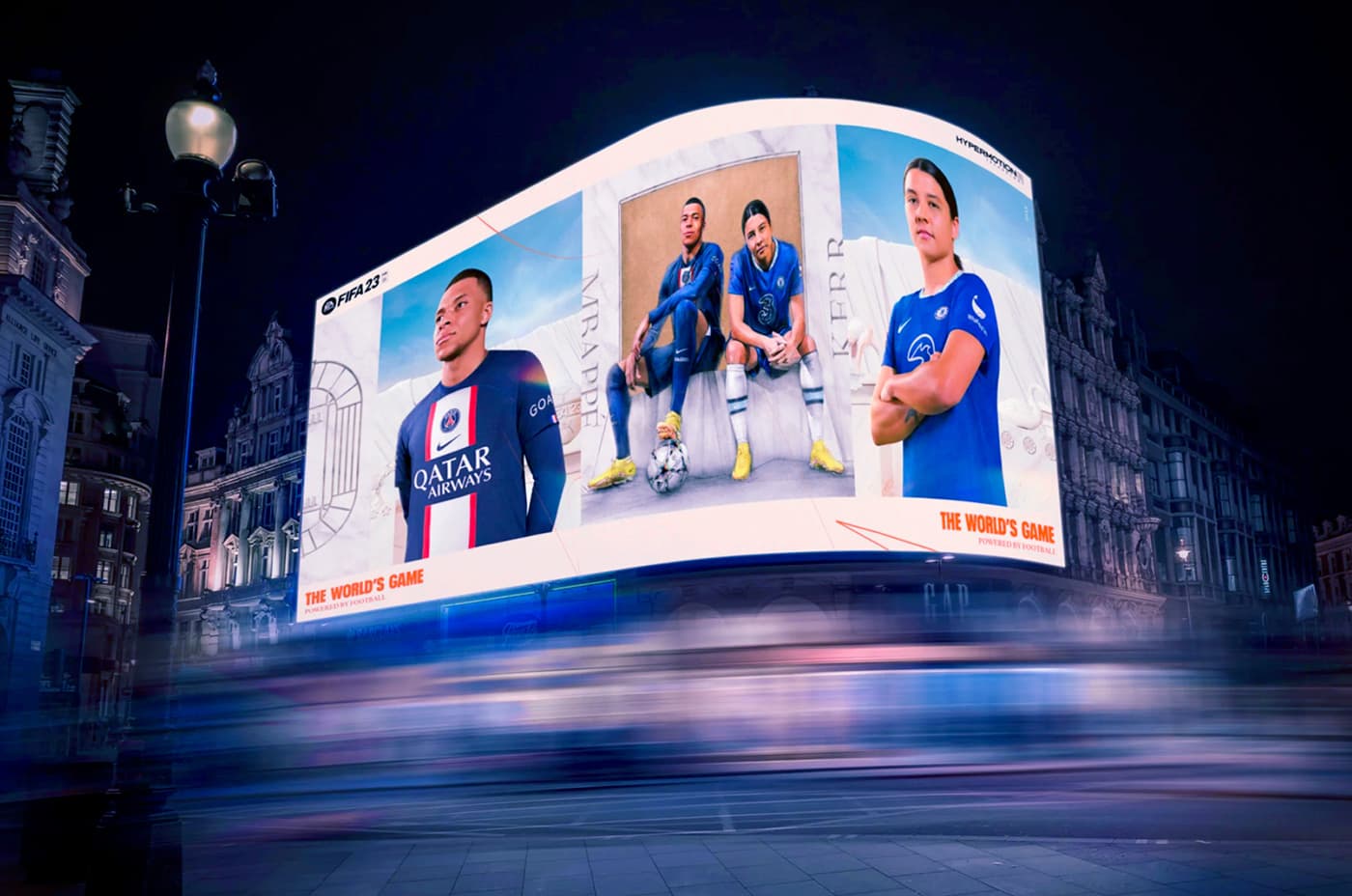 FIFA 23 outdoor billboard campaign displayed at night