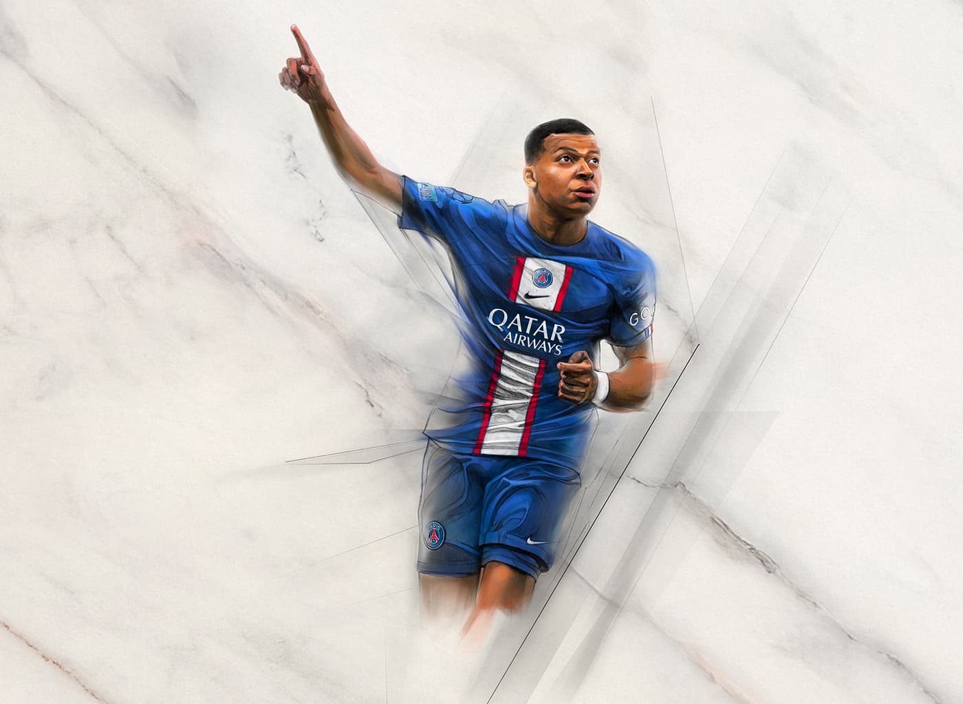 Kylian Mbappé celebrating beside EA Sports FIFA 23 logo