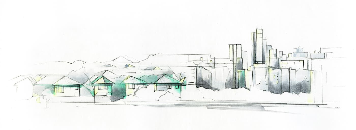 Suburban skyline sketch for the Flex project