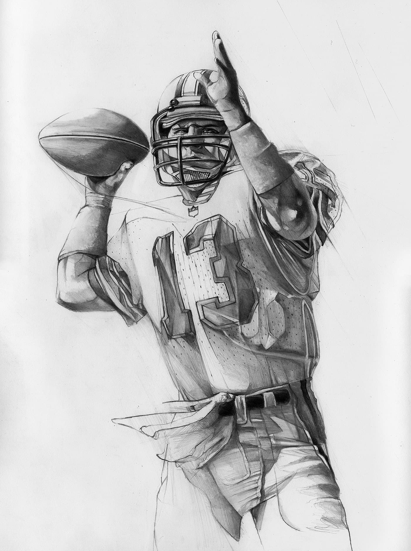 Dan Marino graphite sketch for NFL Hollywood Park mural