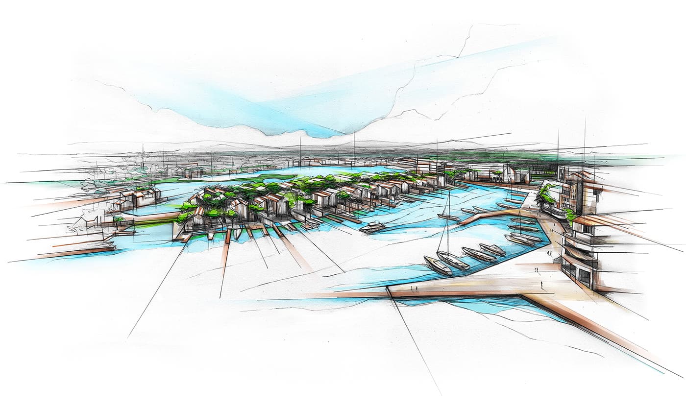 Hotel casino and beach villas architectural sketch