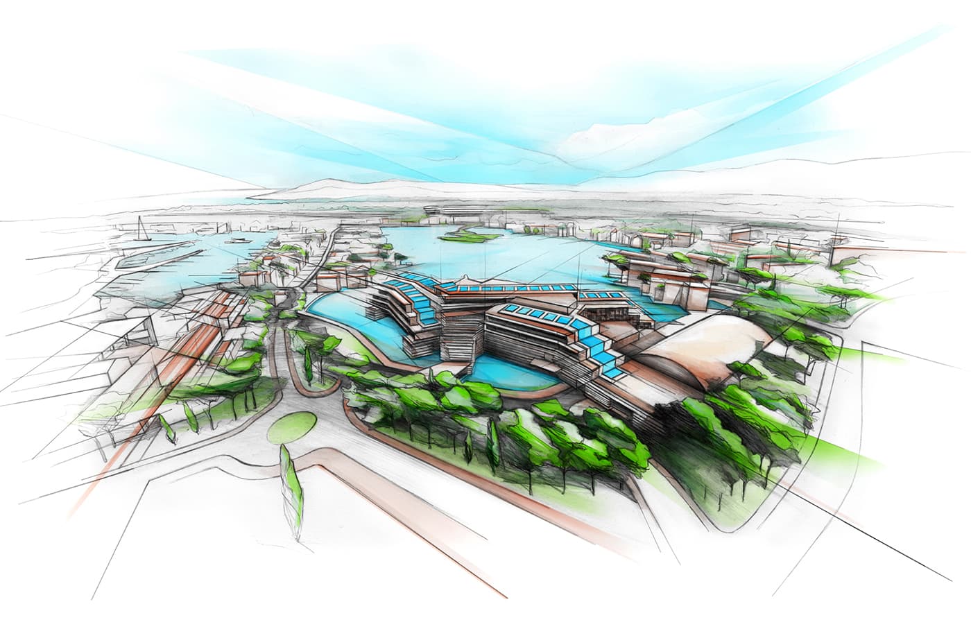 Sports and health hotel architectural sketch