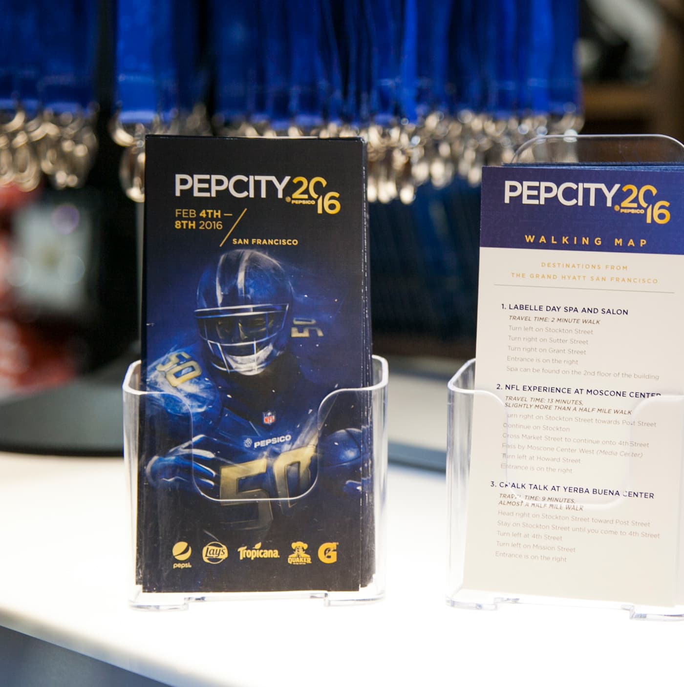 Pep City 2016 printed event materials on display
