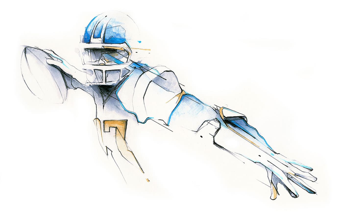 Loose sketch of football player reaching for the ball