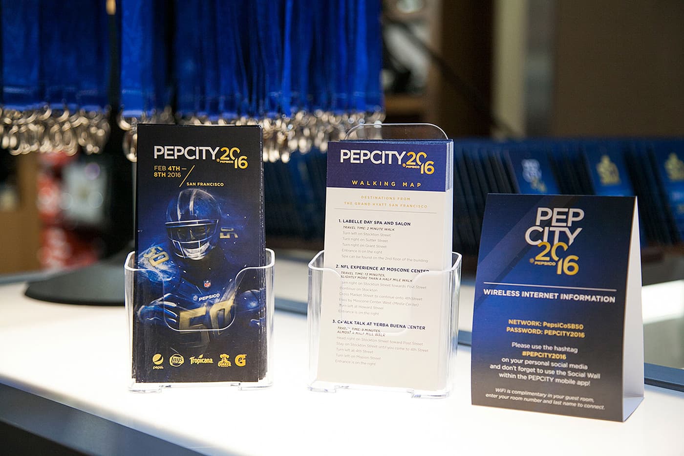 Pep City 2016 printed event materials on display