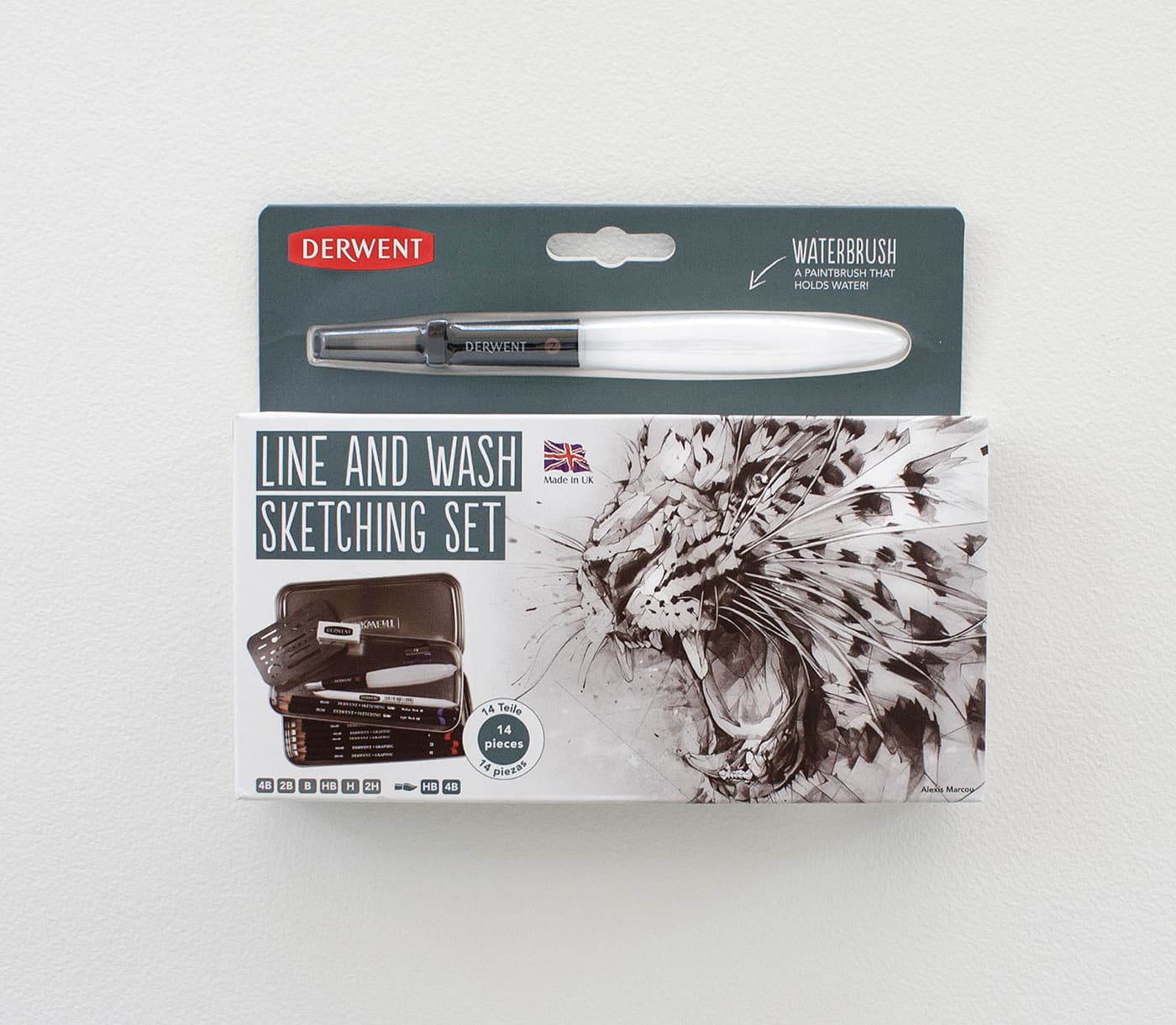 Derwent Line and Wash Sketching Set with leopard packaging artwork