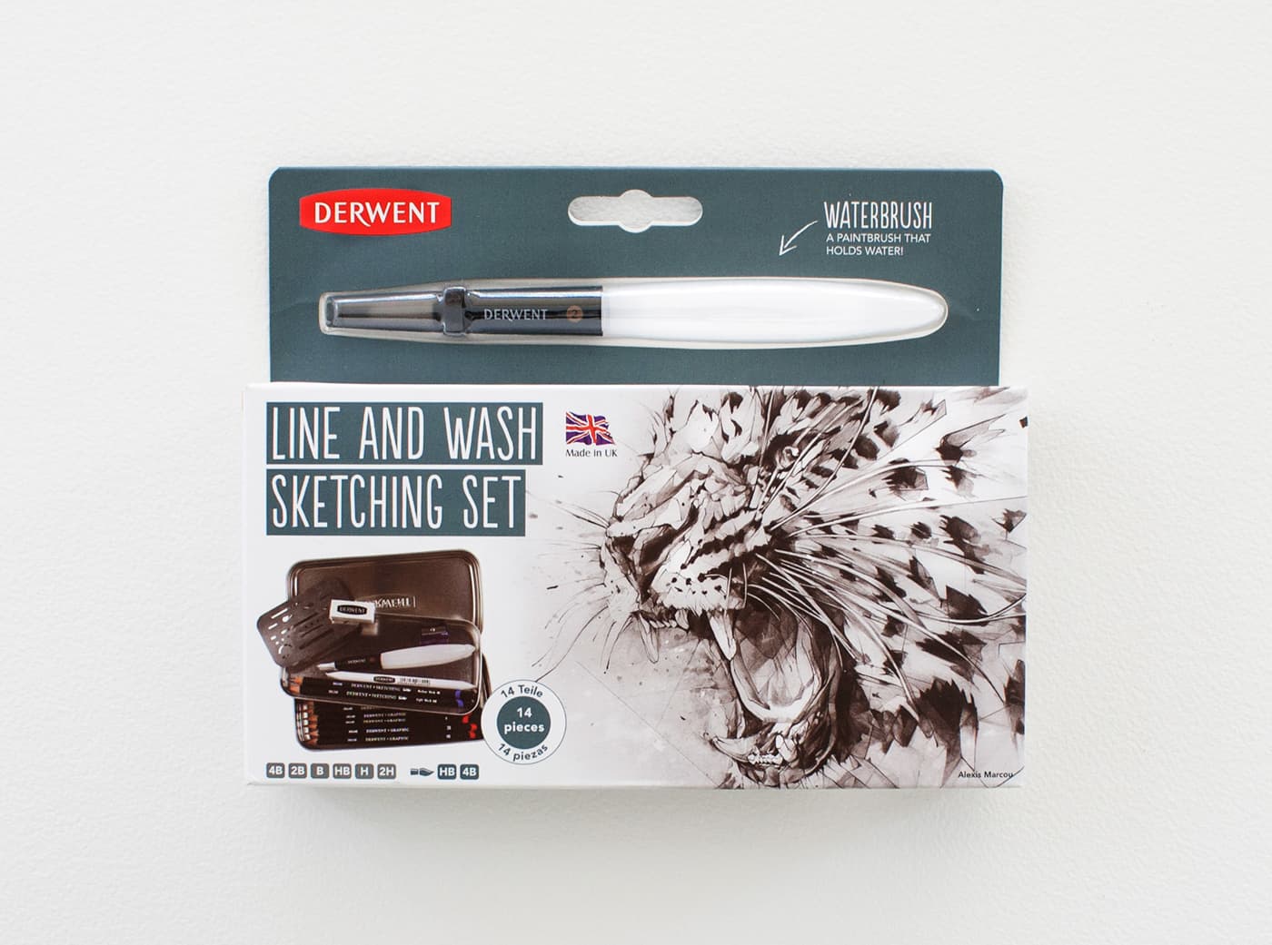 Derwent Line and Wash Sketching Set with leopard packaging artwork