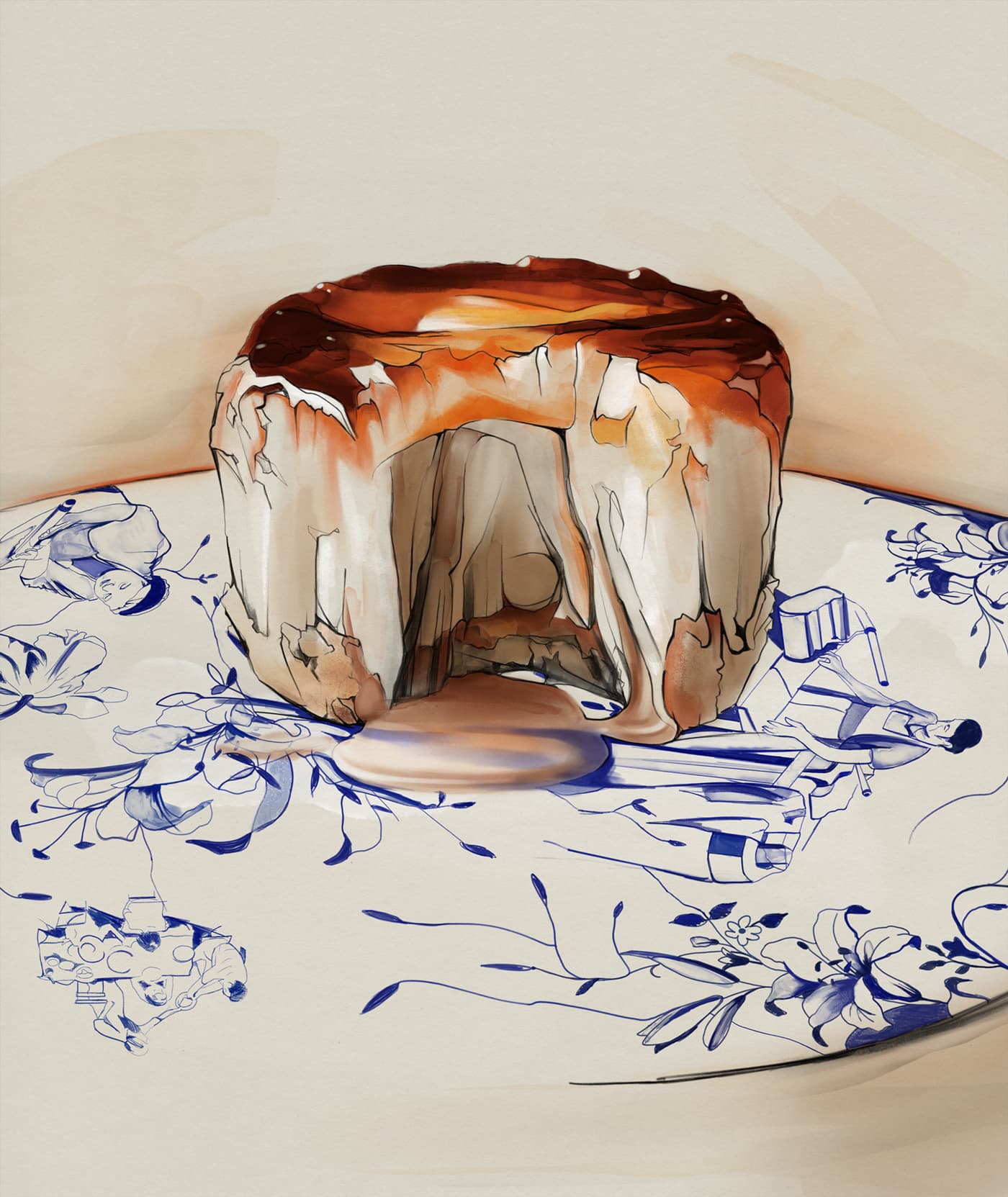 Karpatka cake on Willow-pattern porcelain