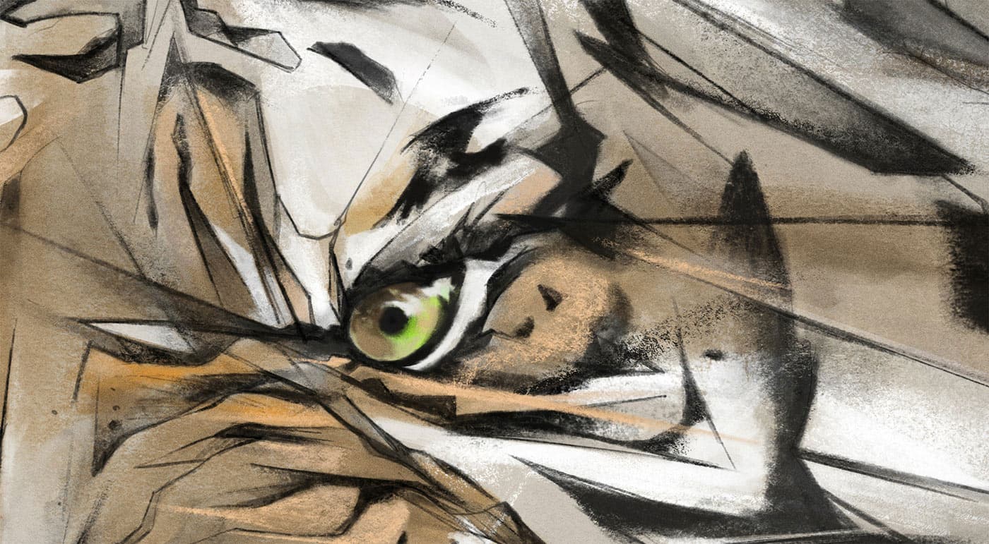Close-up tiger eye with muted colour