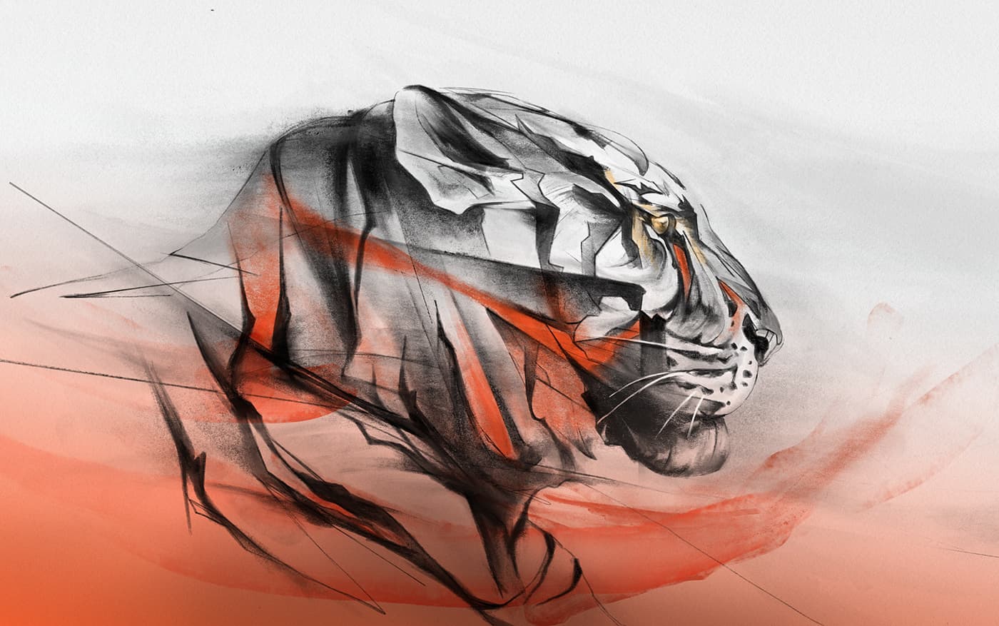 Tiger profile with red accents