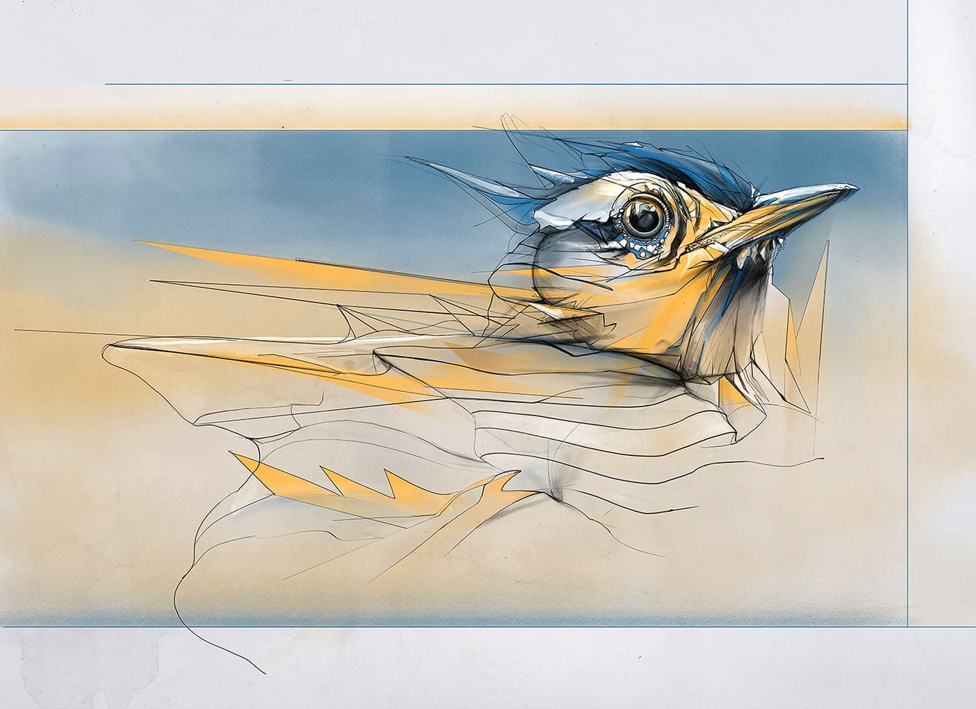 Abstract bird head with long beak
